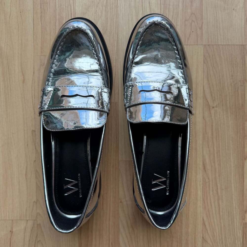 Shiny Silver Mirror Chrome Metallic Penny Loafers Worthington Brand New Women’s